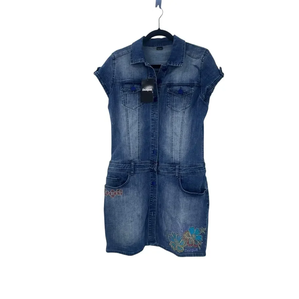 Desigual Women's Vest Xena Denim Mini Dress Short Sleeve Blue Size 40 /US 6 NWT_7